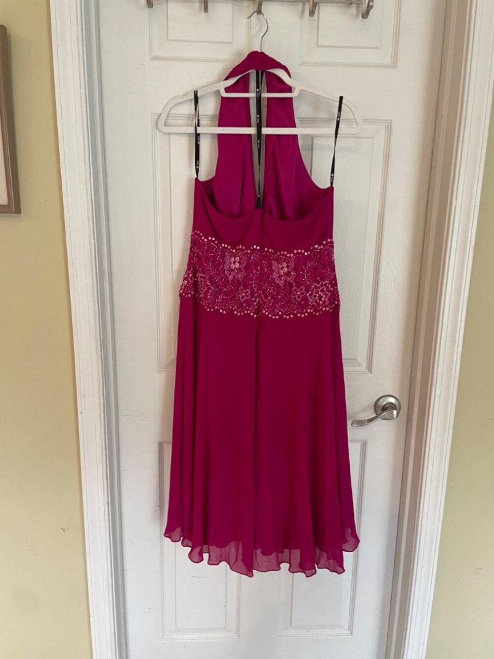 Tadashi Shoji Collection Pink Silk Halter Dress Beaded Sequin Lace Lined Fuchsia - Picture 3 of 7